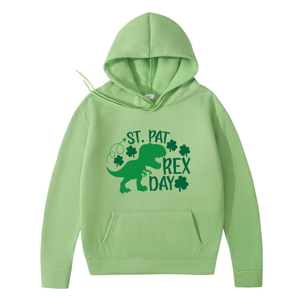 2025 New Hooded Sweater Loose Letter Lucky Four-leaf Printed Coat Solid Color Kangaroo Pocket Drawstring College Style Joker Tops