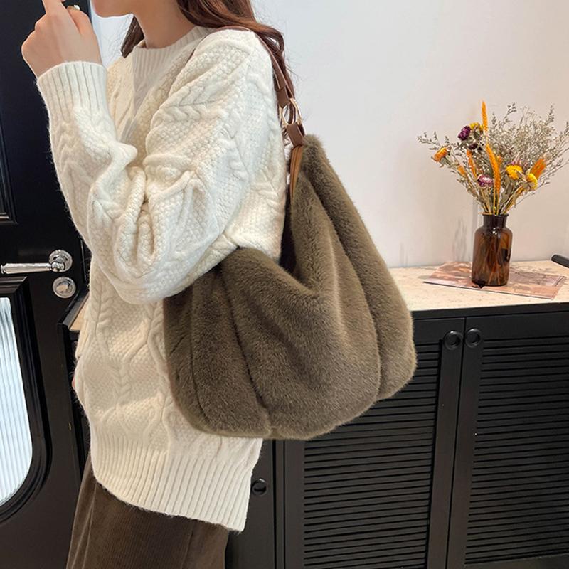 Yogodlns Handbag Faux Plush Bag Temperament Armpit Women's Hobo Bag Large Capacity Shoulder Bag Winter New Design Handbags