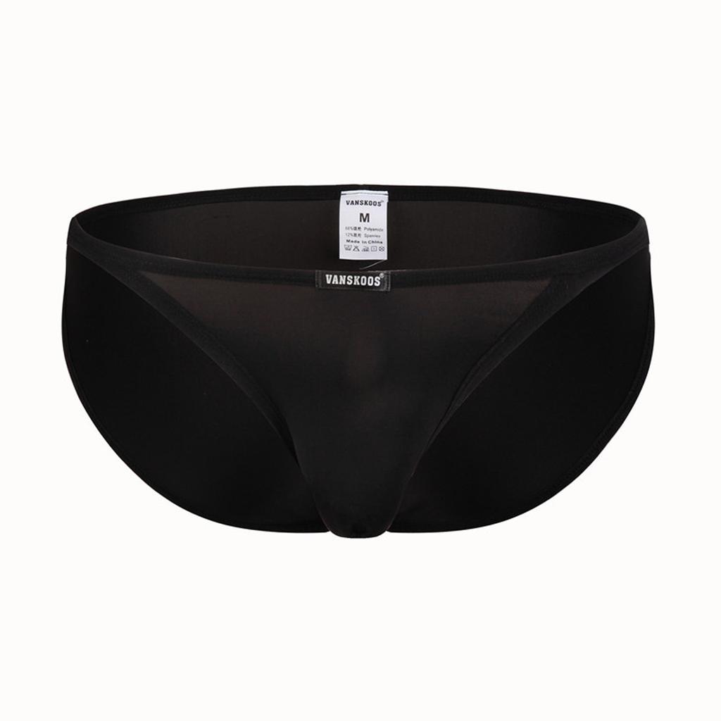 Men's Elastic Tight Low Waist Solid Color Sexy Shorts Ice Silk Briefs