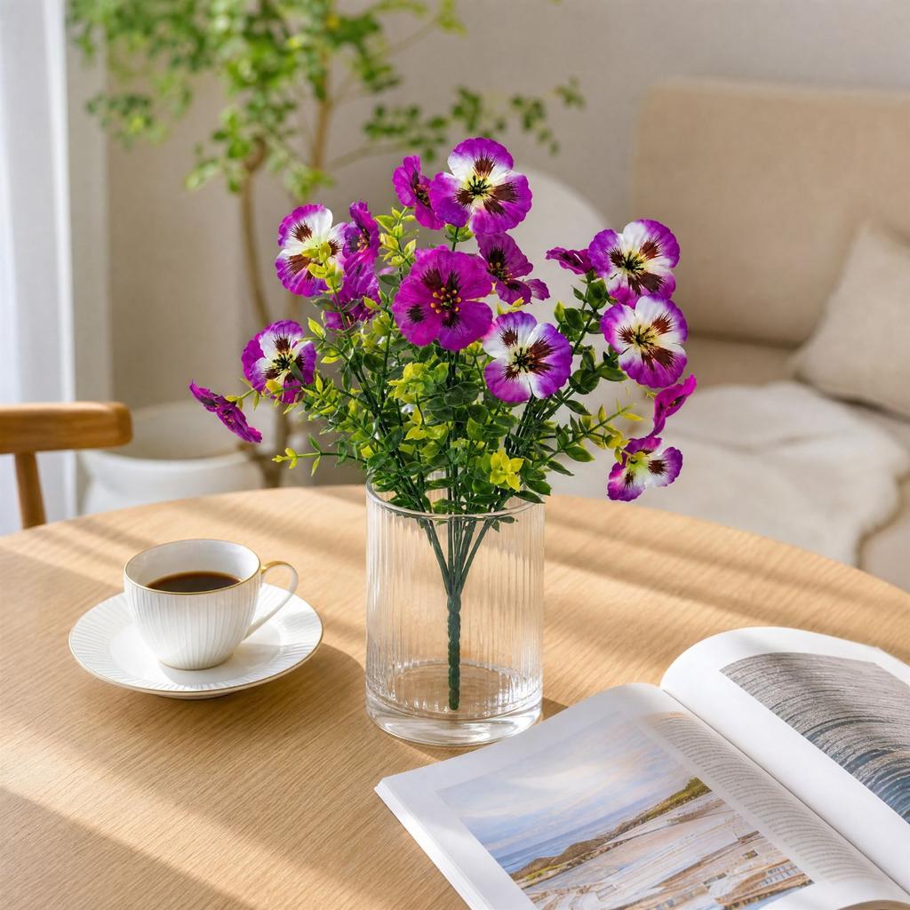 Artificial Pansy and Viola Bouquet, Silk Flowers for Outdoor Patio Balcony Planter Arrangements