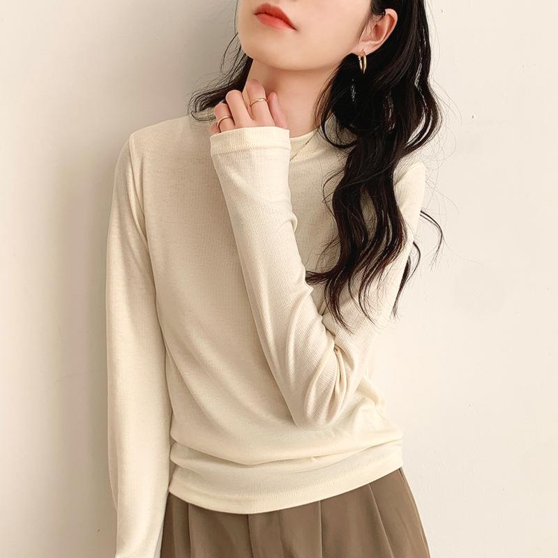 

Нижняя рубашка под костюм, женская осень и зима 2024, новая тонкая белая футболка с длинными рукавами, женская футболка с небольшим воротником-стойкой XL