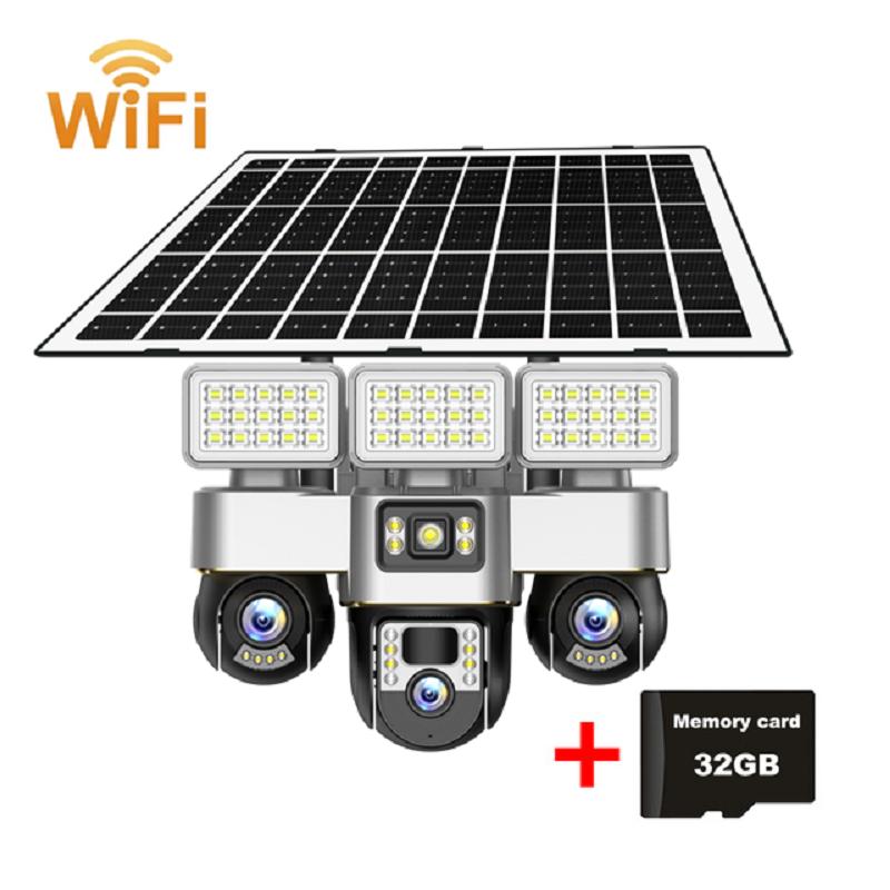 3-Lens Solar Camera, Outdoor Surveillance, WiFi, Floodlight Night Vision, Security Audio Camera, 16000mAh Battery CCTV