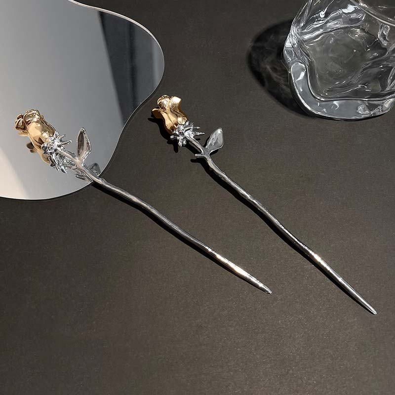Punk Metal Rose Flower Hair Sticks Hairpins for Women Girls Vintage Chinese Style Flower Hair Clips Pins Hair Accessories