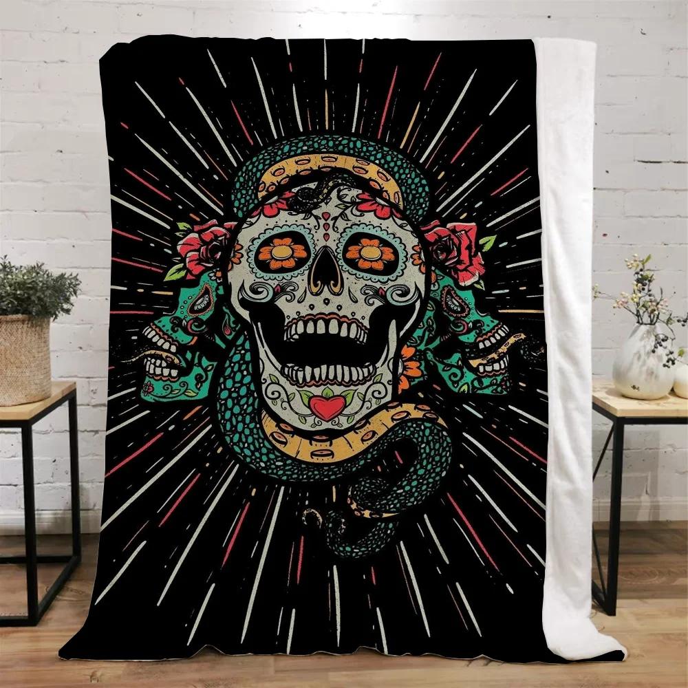 Mexico Flower Skull Custom Blanket King Size Hairy Blankets for Bed Throw Home Interior Knitted Plaid Luxury Bedding Beach Towel