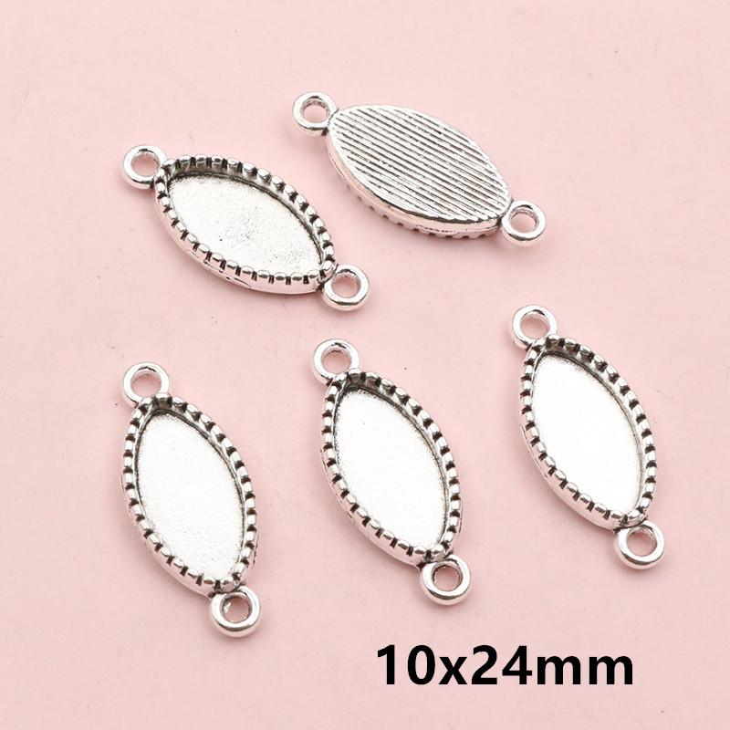 10pcs Double Loops Connector Pendant Cabochons Blank Base Settings Tray Heart Sqaure Rectangle Oval DIY Jewelry Findings