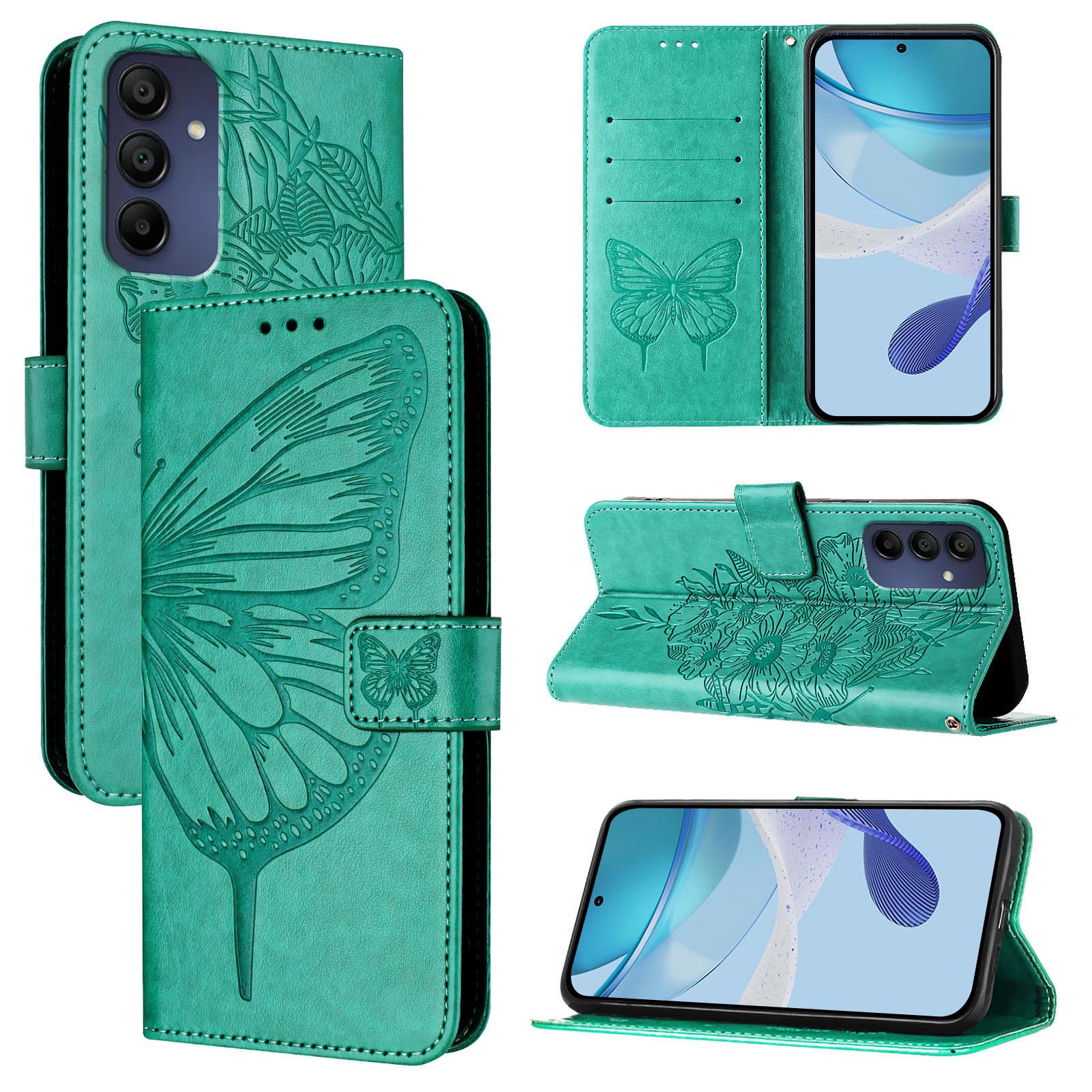 

For Samsung Galaxy A16 5G/A16 4G Wallet Case with Wrist Strap Butterfly Imprint Leather Phone Cover E