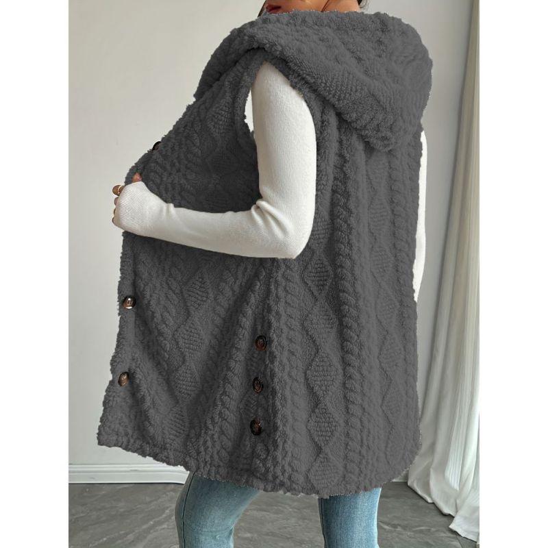 Women's Hooded Plush Sleeveless Coat Cardigan Vest