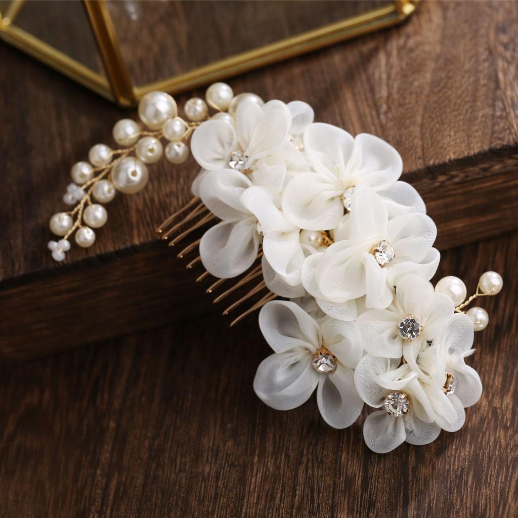 Bridal Wedding Handmade Headwear Flower White and Red Two-Color Hair Accessories Comb Dress