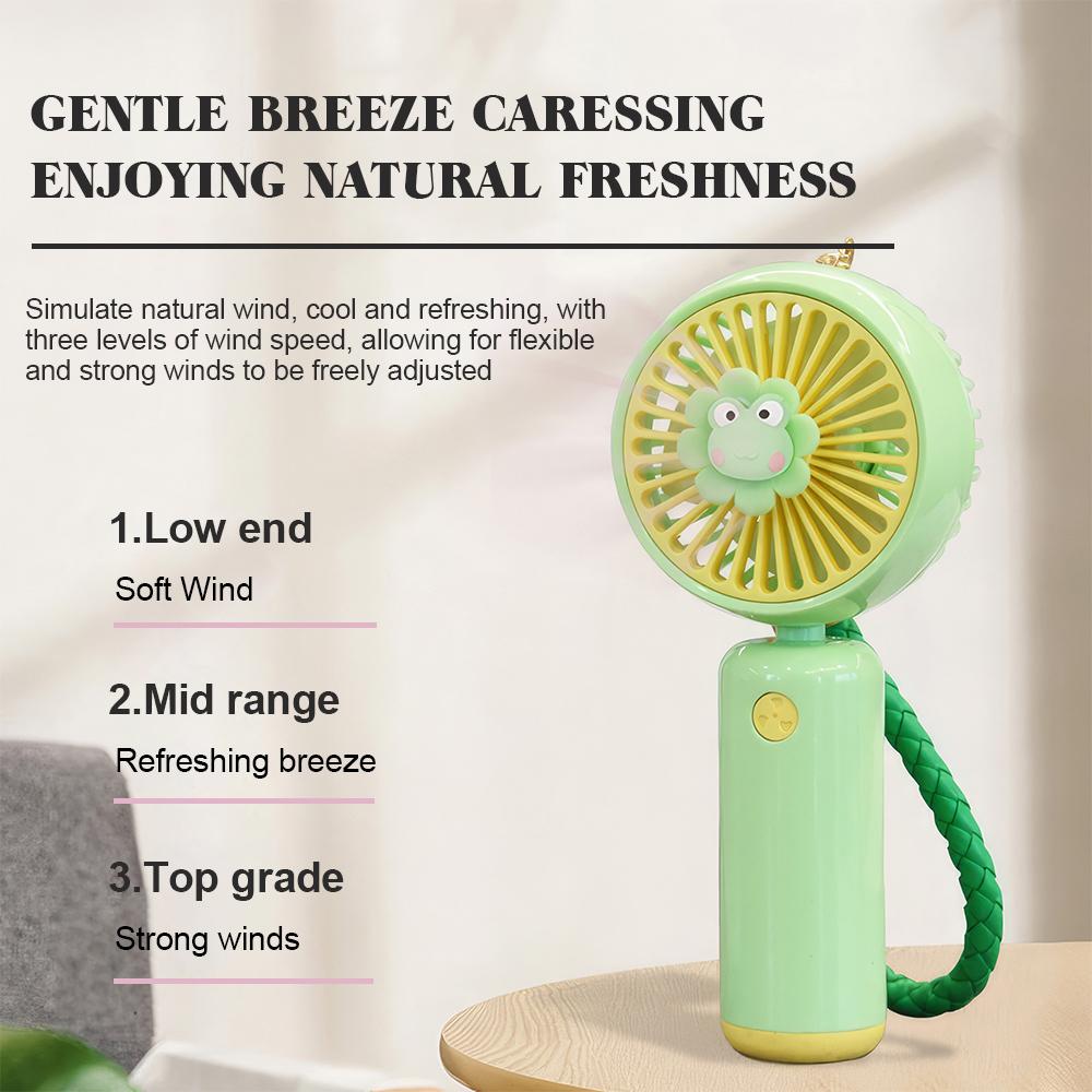2024 New Handheld Charging Fan Cartoon Cute Small Student Charging Mini Fan with Wrist String Portable Pocket USB Fan Silent