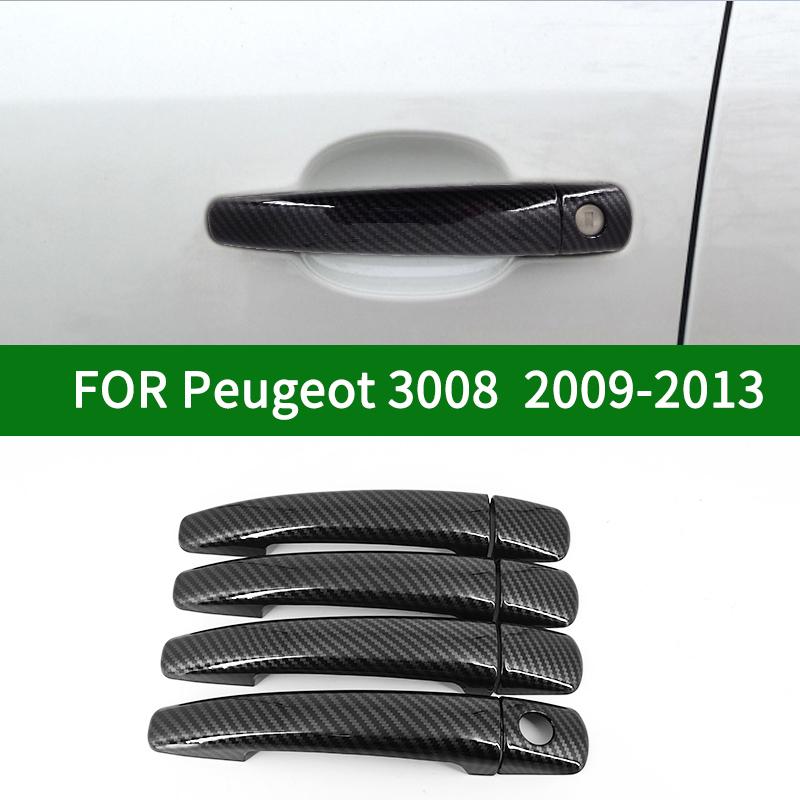 For Peugeot 3008 2009-2013 Accessory Carbon Fibre Pattern Car Door Handle Covers Trim 2010 2011 2012