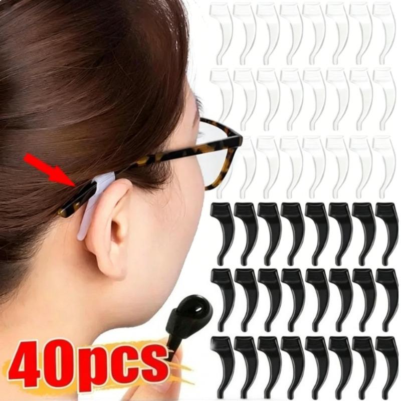 40Pcs Silicone Anti-slip Ear Hooks for Glasses Black Transparent Elastic Eye Glasses Retainer Holders Eyewear Accessories
