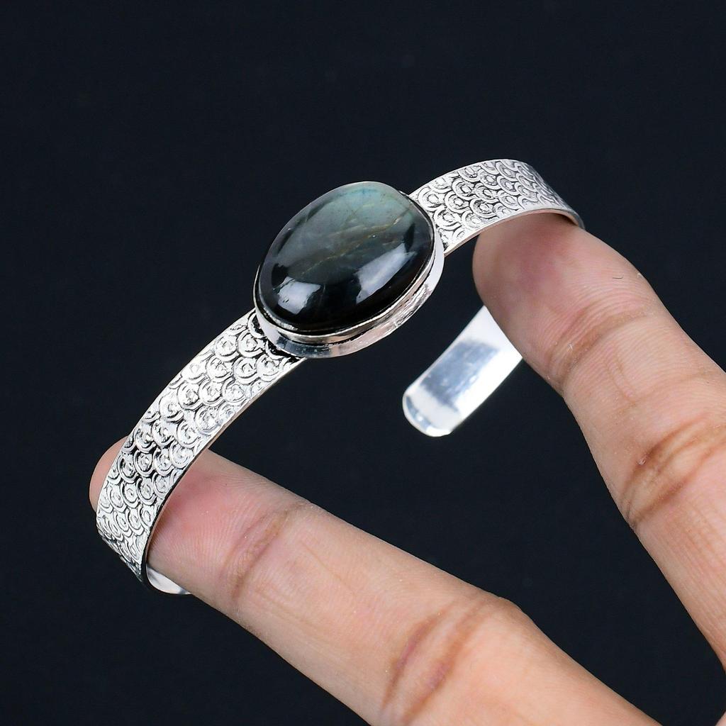 Daughters Day Sale Labradorite Gemstone 925 Sterling Silver Anniversary Bangle