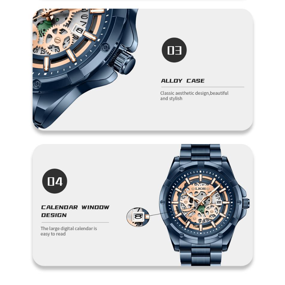 Mens Quartz Watches Top Brand Luxury Stainless Steel Waterproof Hollow Out Male Wristwatches