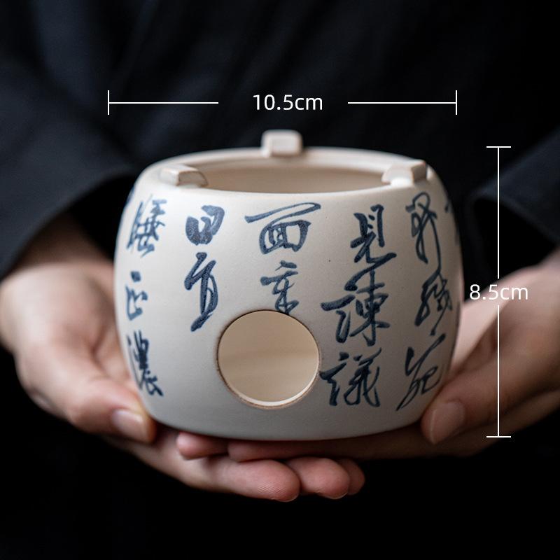 Tea Boiling Set In A Stove Candle Alcohol Stove Tea Warmer Vintage Rough Ceramic Rattan Teapot