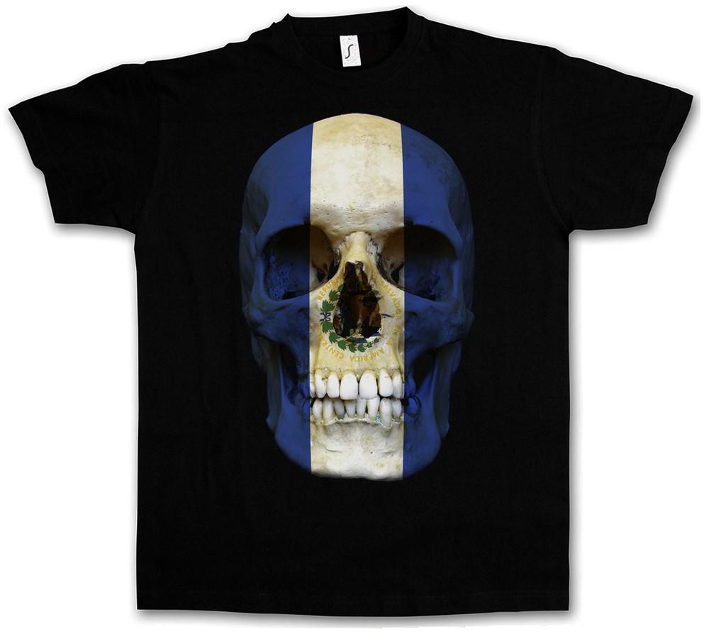 

CLASSIC EL SALVADOR SKULL FLAG T-SHIRT - Schädel Banner Fahne Biker MC XL