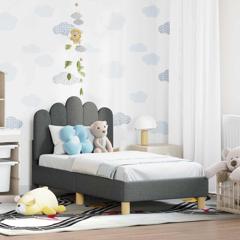 Kids Bed Frame with Headboard Dark Grey 70 x 140 cm Fabric