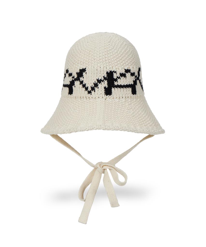 Bajal Va Digital Logo Cozy Knit Bonnet Hat Cream/Black