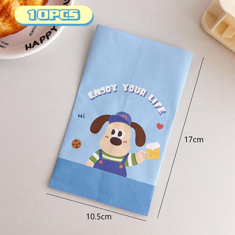 10Pcs Cute Cartoon Design Gift Paper Bag Kawaii Color Girl Paper Bag Snack Bag