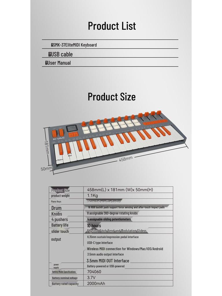 37-Key Portable MIDI Keyboard & Dynamic Synthesizer with Built-In Sound Source, Perfect for Live Performance, On-the-Go Use, and Music Production.