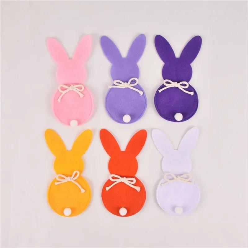 6Pcs Easter Bunny Felt Cutlery Holder Bag Happy Easter Decorations for Rabbit Tableware Knife Fork Cover Bag Party Accessories