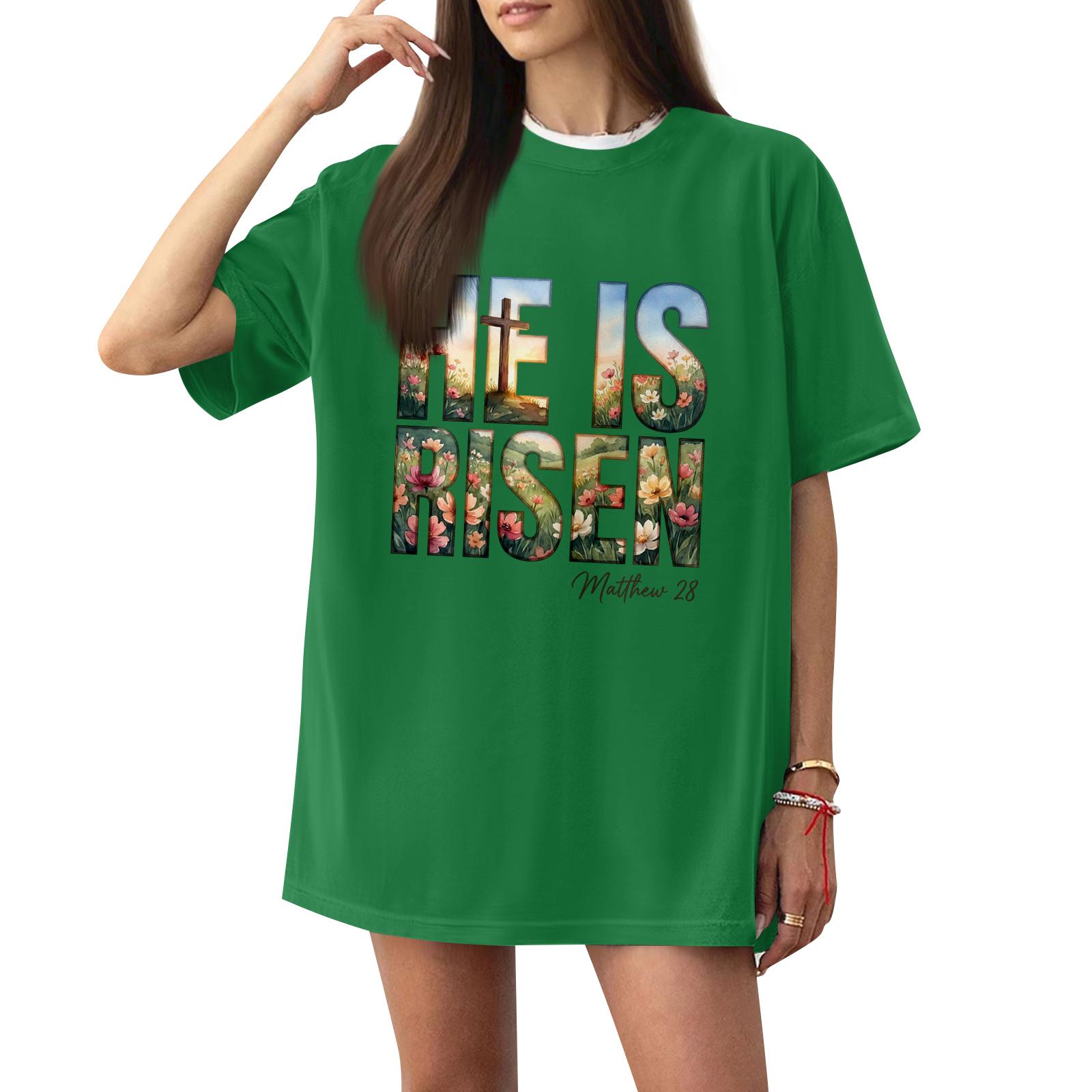 

Womens Spring Tops Loose Fit Summer Shirts for Women Casual Womens Summer Shirts He Is Risen Print Tshirts Shirts for Women Dressy Tops for Women XL зелёный