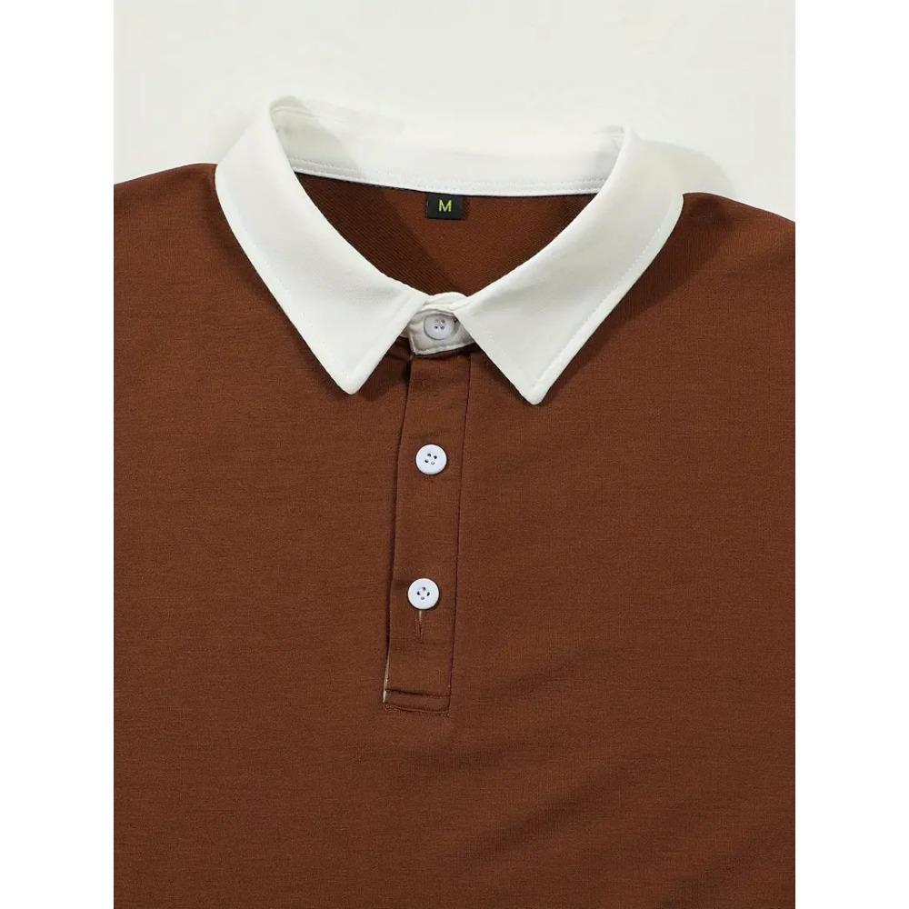 Long Sleeved Lapel Button Men's Casual Top Polo Shirt