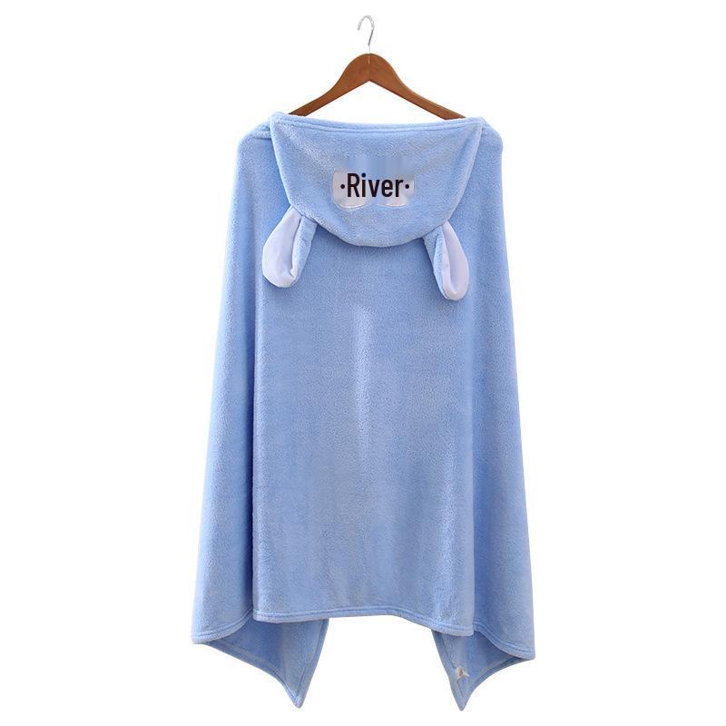 Cartoon Hooded Quick-Dry Coral Fleece Baby Poncho Towel