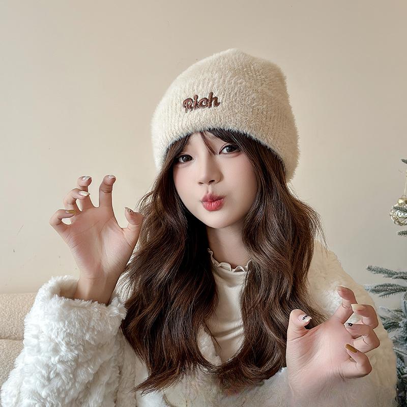 Autumn and Winter Wool Hat for Women Plush New Korean Knitted Hat Versatile Warm Ear Protection and Thickened Fashion