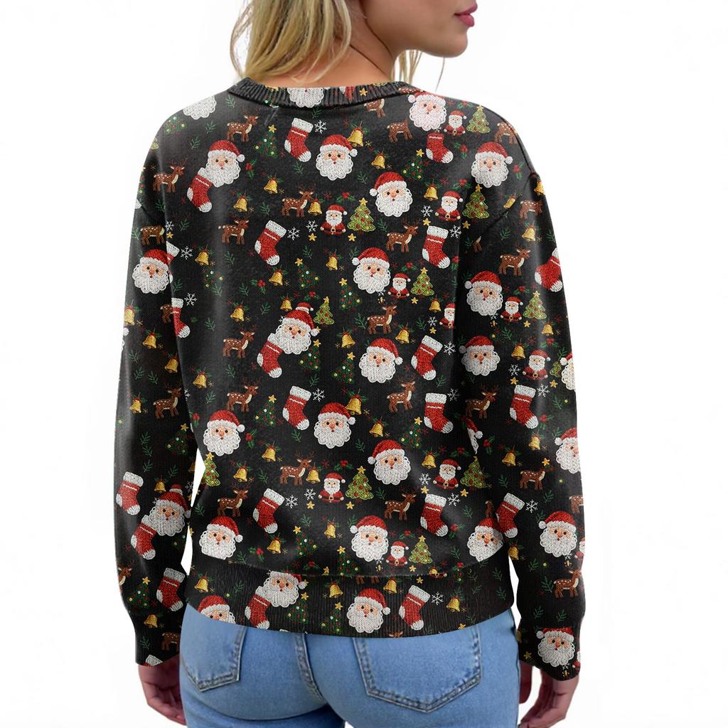 Dames Cardigan Langermet Lett Jakke med Morsomt Juleprint