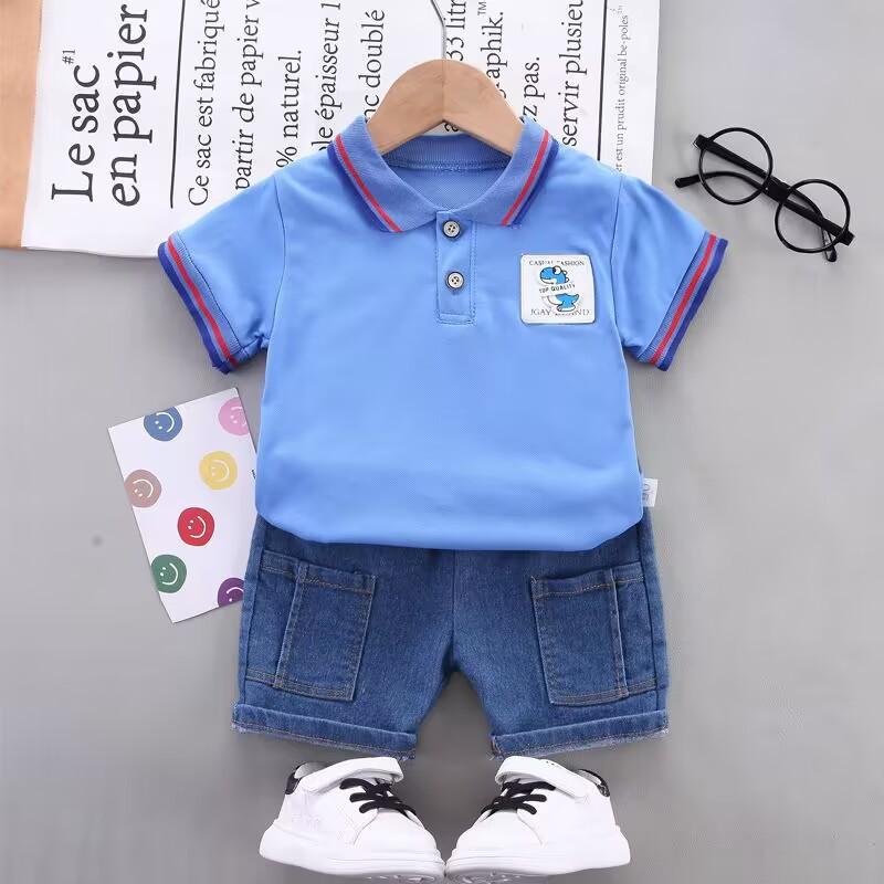 Summer Boys' Clothing Set Children's Striped Short Sleeve Top and Shorts Two-piece Set