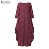 ZANZEA Women Floral Print Casual Round Neck 3/4 Sleeve Cotton Dress