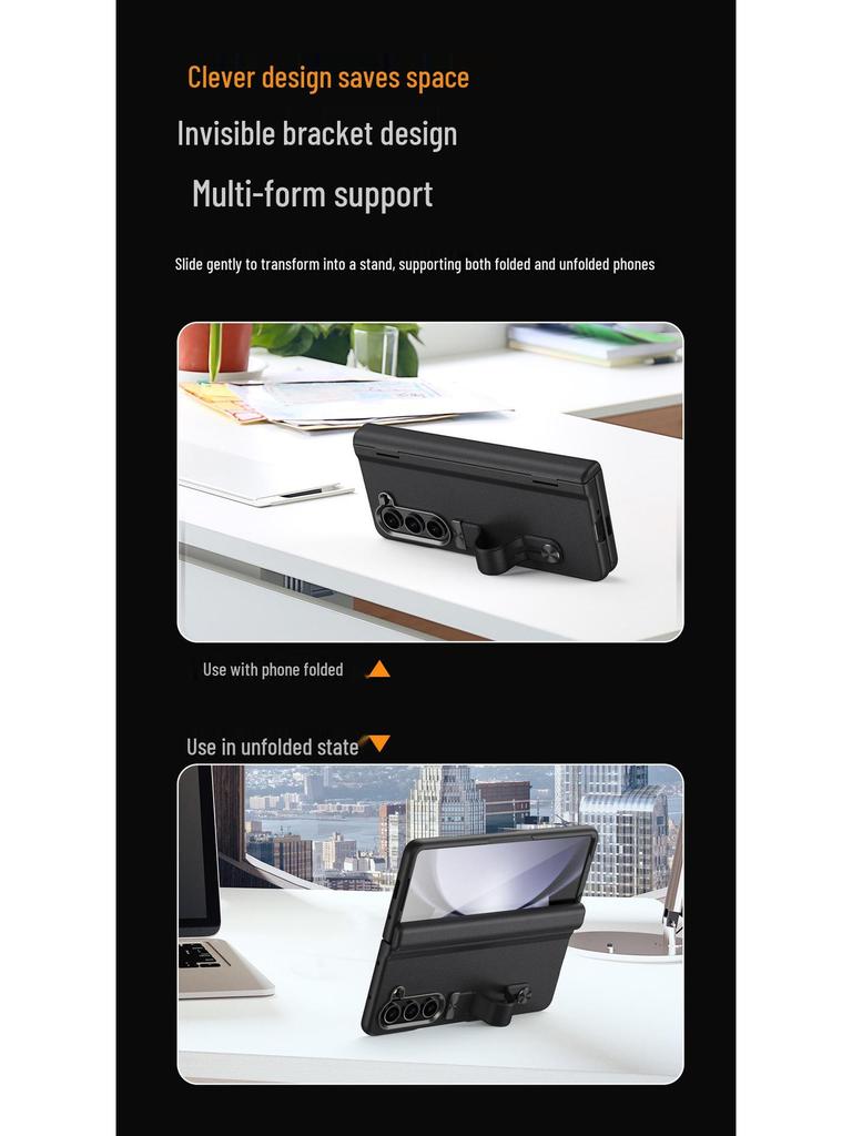 Samsung Fold6 Case with Stand: Protective PC Shell, Integrated Leather, Wrist Strap