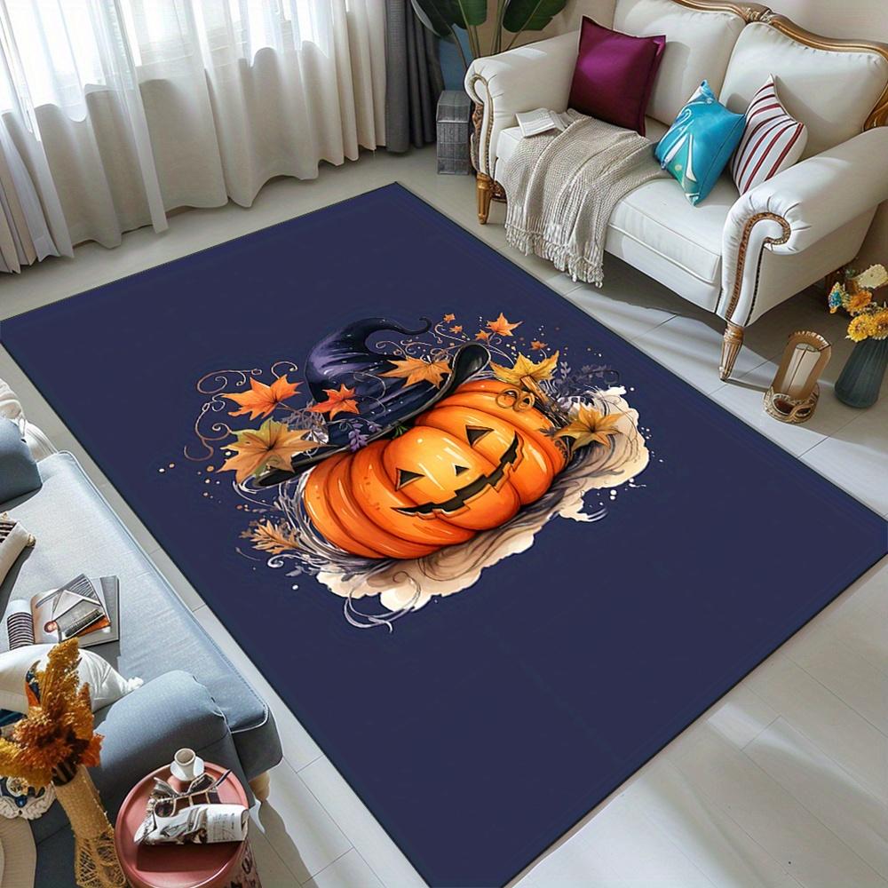 

Halloween Pumpkin Area Rug | Crystal Velvet Polyester | Vibrant Witch Hat & Autumn Leaves Design | Ideal for Living Room, Bedroo 50x80cm
