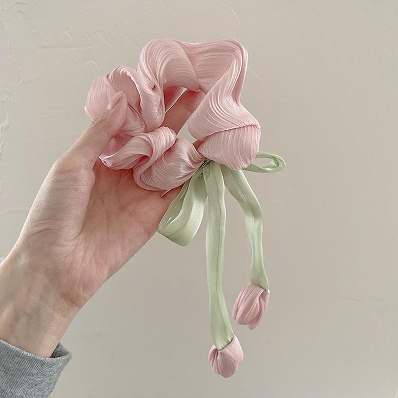 Cute Women's Girls Korean Style Hair Bands Elegant Tulip Scrunchie Ponytail Holder Bow Elastic Hair Ties Accessory