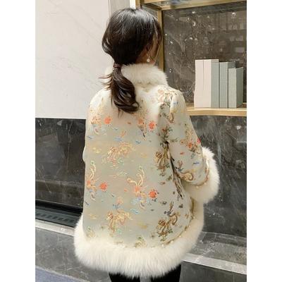New Imitation Fox Fur Cape Fur Coat Women's Medium Tang Style Bead Coat Winter