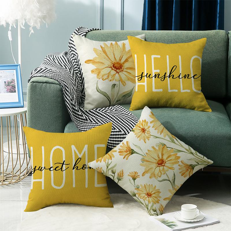Plant Flower Letter Print Pillow Sofa Cushion Cover Car Waist Protector Bedside Cushion Cover Cartoon Nordic Pillow Cover