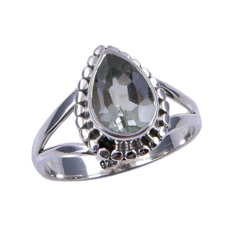 Natural Green Amethyst Gemstone 925 Solid Sterling Silver Gift Ring S.6.5 m7G27