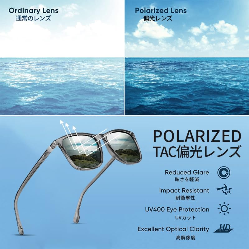 FEISEDY Polarized Stylish and Perfect for UV400 B1301 Sunglasses, TAC, Popular, Driving, Fishing, Driving, Protection, 20g, Unisex,