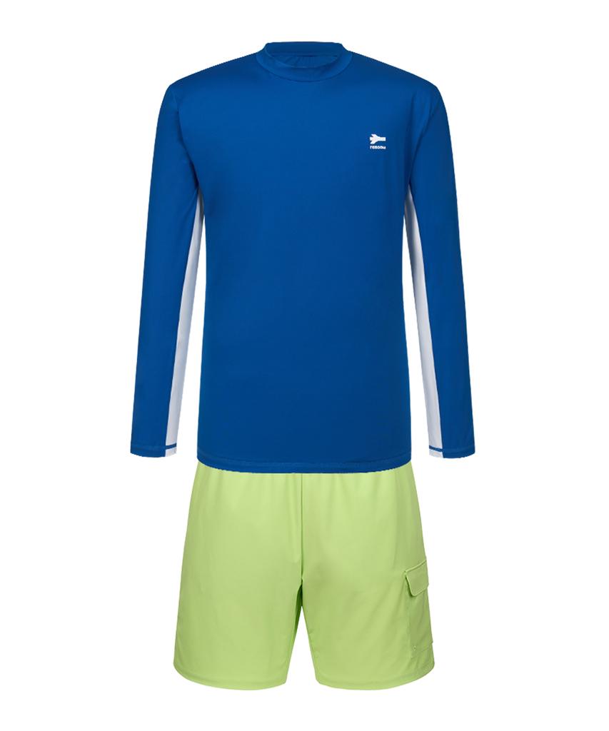 Lenomasuyeongbog Men'S Color Block Relaxed Fit Rash Guard Set Blue Rn-Ms2G924-Bu
