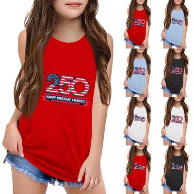 Girls  Kids Summer Crewneck Sleeveless Shirts Tank Tops Independence Day