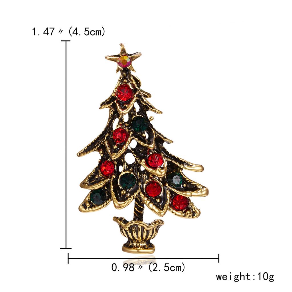 Rinhoo Green Enamel Christmas Tree Brooches For Women Vintage Colorful Rhinestone Xmas Tree Pins Fashion New Year Party Jewelry