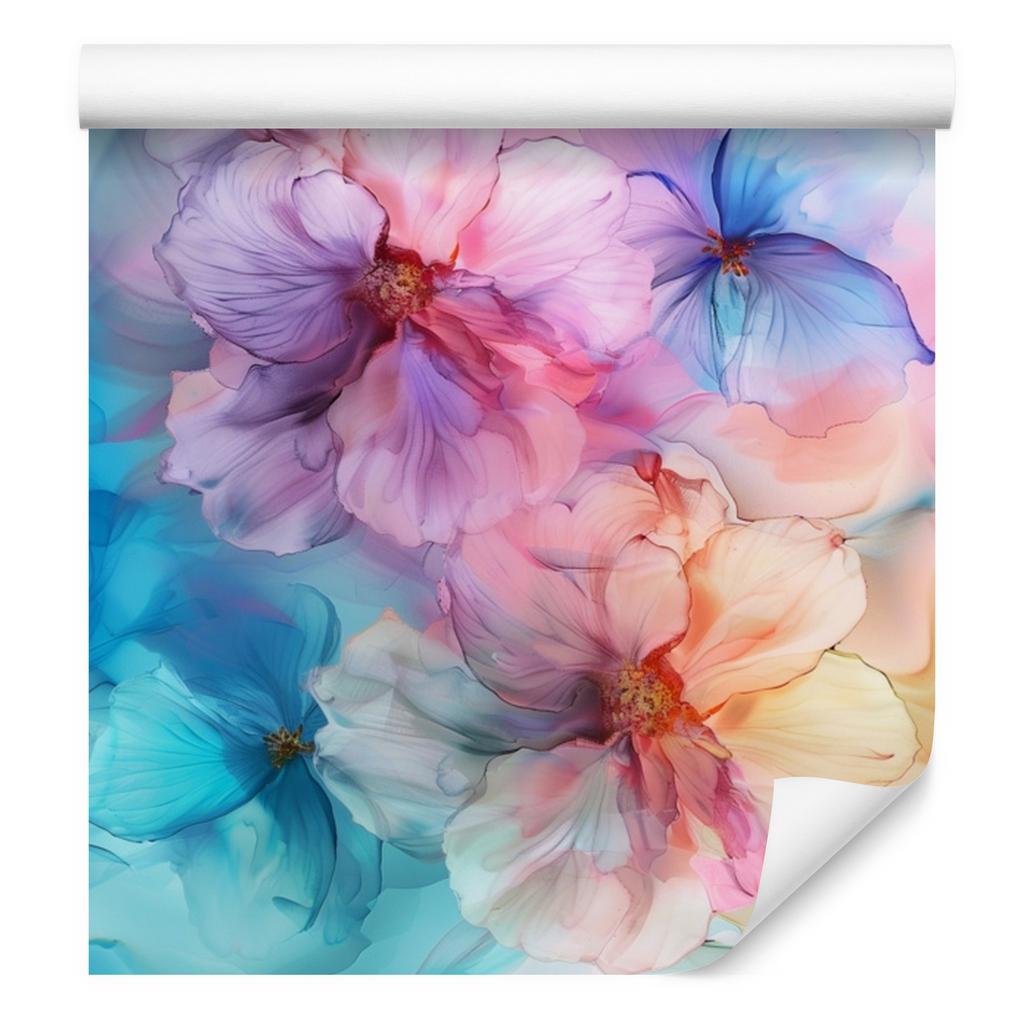 Wallpaper Ink blue, turquoise, purple and powder pink 50x1000