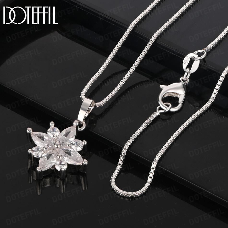 925 Sterling Silver Fashion Jewelry Snowflake AAA Zircon Pendant Necklace