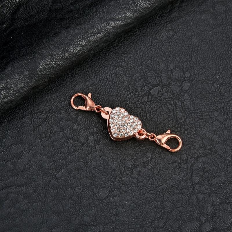 Shimmering Heart Shaped Magnetic Clasp Fastener For Jewelry Making Alloy Construction Rhinestones Necklace Connector