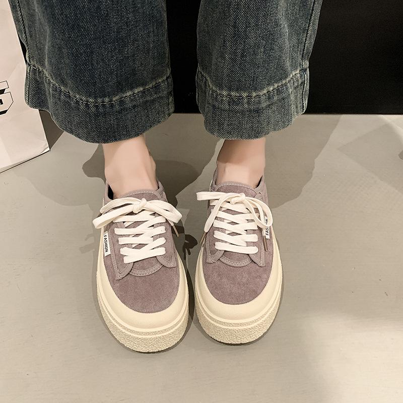 

Platform canvas shoes women s spring 2025 new versatile popular muffin white shoes heightening casual lace-up board shoes 40 фіолетовий