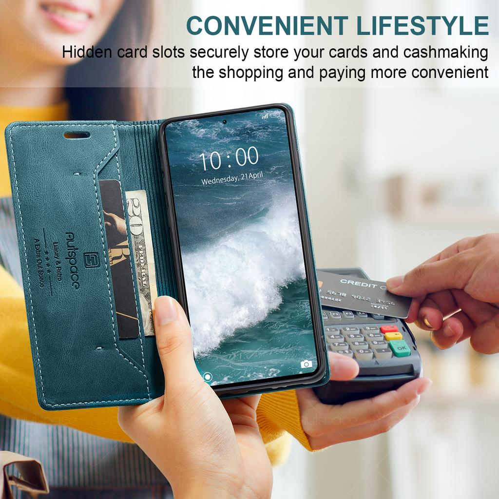 For Xiaomi Redmi Note 12 Pro+ 5G Wallet Case AUTSPACE A01 Leather Stand Cover with RFID Blocking Card Holder