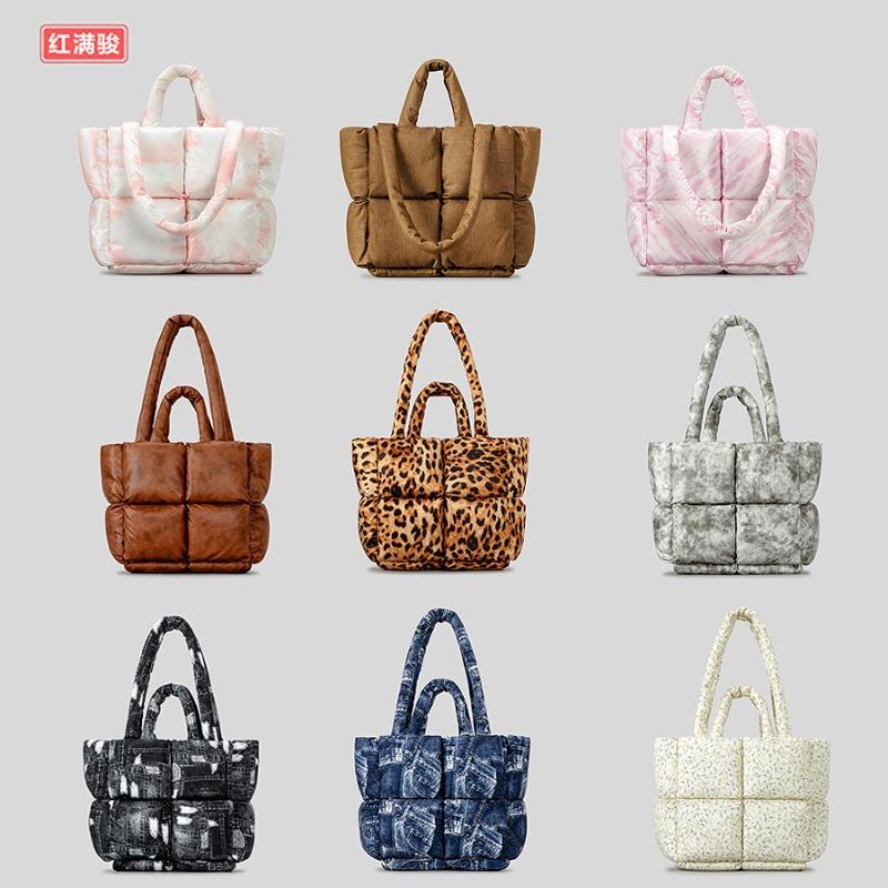 Down bag cotton clothes women's bag simple space bag solid color soft square filled shoulder handbag new