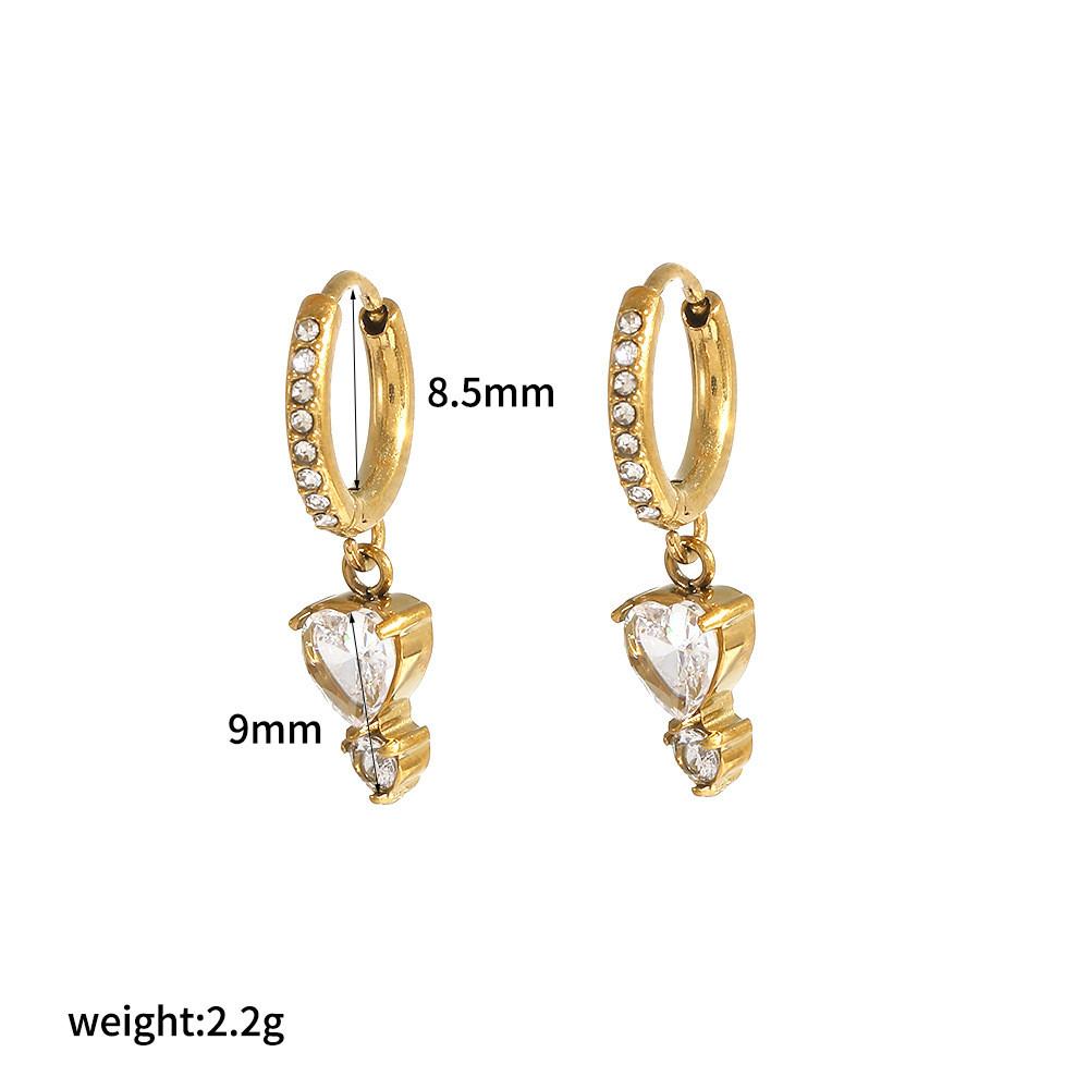 Stainless Steel Heart Layered Earring Set With Geometric Pendant For Women