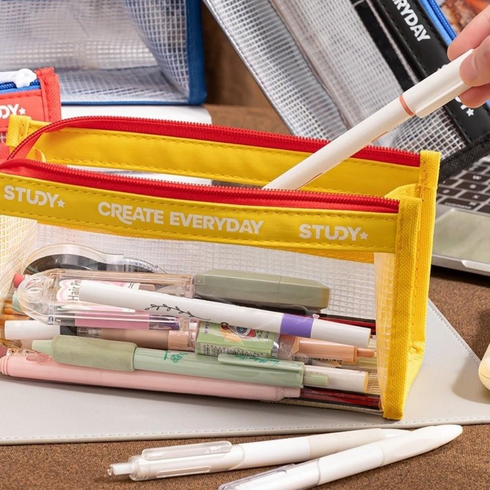 Multiple Layers Transparent Pencil Case Dirt-resistant Waterproof Zipper Pencil Box Clear Large Capacity Makeup Brush Bag