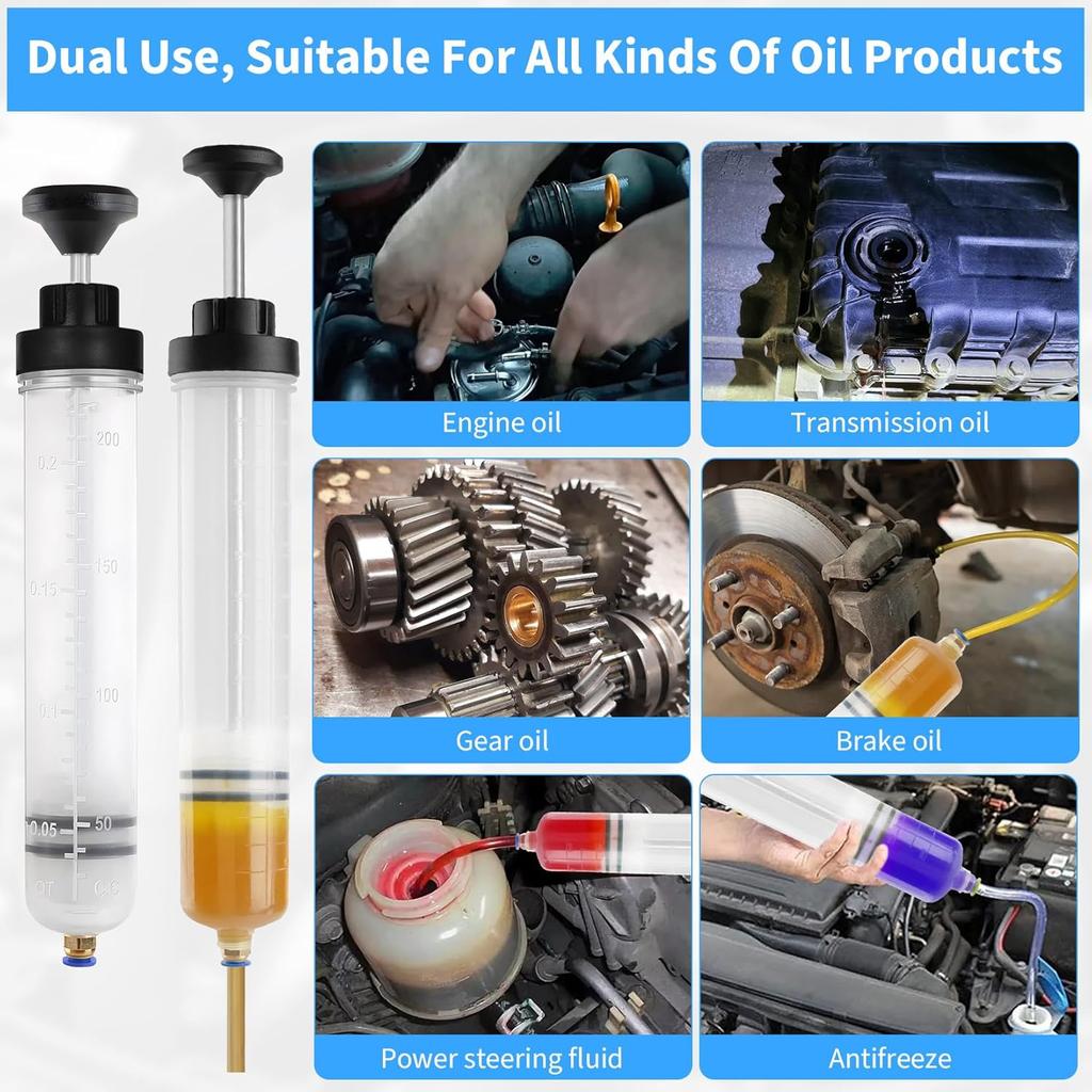 2-Pack 200CC Automotive Fluid Extractor Pump, Manual Oil Change Syringe with 50cm Rubber Hose, Manual Suction Vacuum Fuel Car Transfer for Power